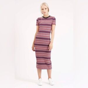 Topshop Ribbed Knit Bodycon Striped Dress - Size US 4